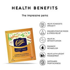 Care Ashwagandha Spiced Herbal Care Green Tea - 25 Sachets | Organic Desi Kahwa With Tulsi, Ginger, Cinnamon - Ayurvedic Indian Kadha For Detoxification | Whole Loose Leaves Blend