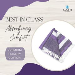Suam Candy Cotton Towel 800 Gsm | Quick Dry, Soft & Absorbent Ideal For Bath, Beach, Gym & Travel (Blizzard Blue & Curious Blue, Damson Purple & Cloud White)- Pack Of 2