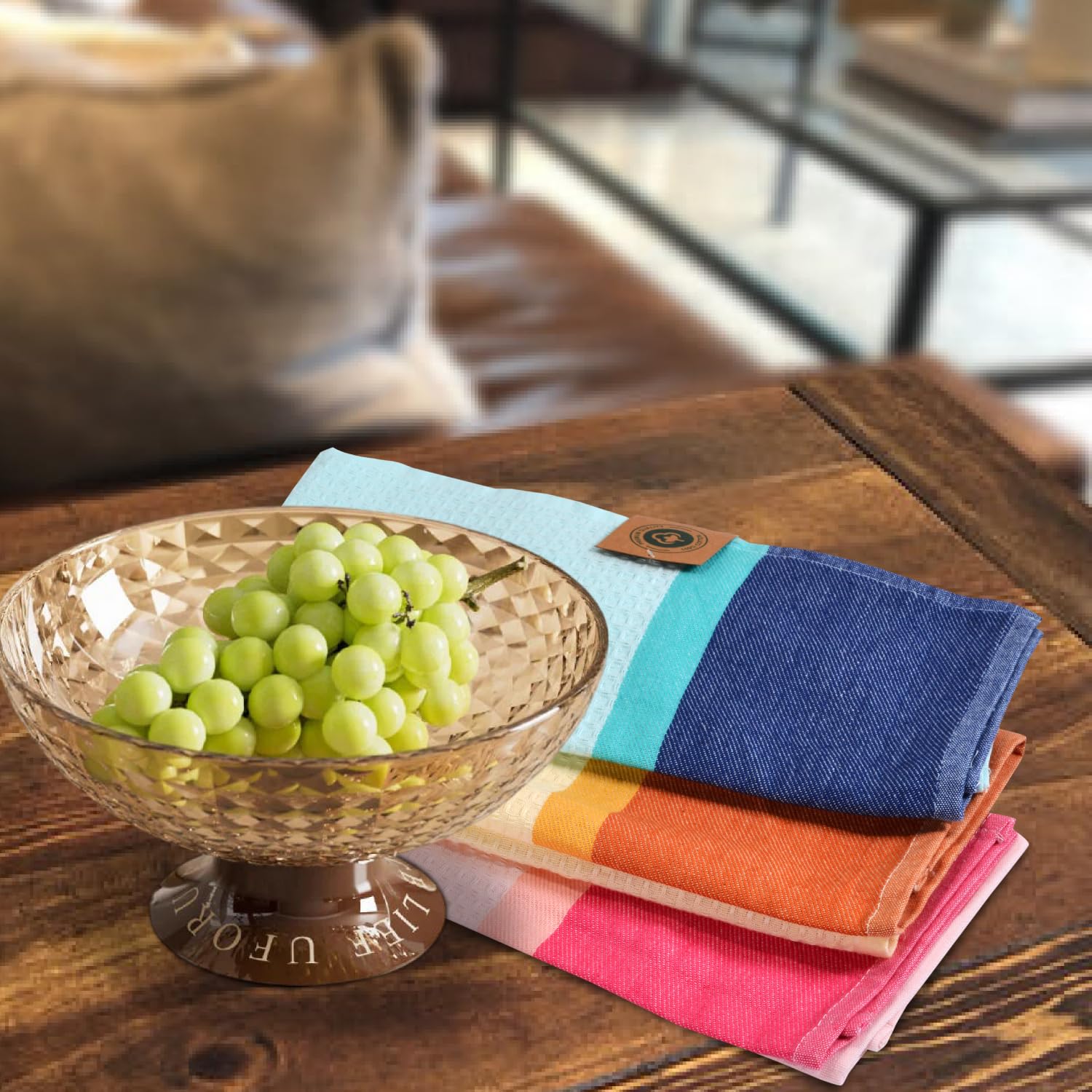 Suntails Cosmic Turkish Cotton Hand Towel 175 Gsm | Quick-Dry, Lightweight Towel With Striped Design & Fringe (Deflt Blue)- Pack Of 6