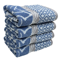 Stamio Cotton Hand Towels 490 Gsm | Towel For Men & Women Home Kitchen Use, Gym, Wash Basin, Sports, Travel | Jacquard Towel, Light Blue (Set Of 4)