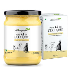 Natural Premium Desi Cow Ghee By Glamycose | High In Protein Fiber Healthy Desi Ghee For Baking | (500ml) 16.9 Ounce | Box Pack