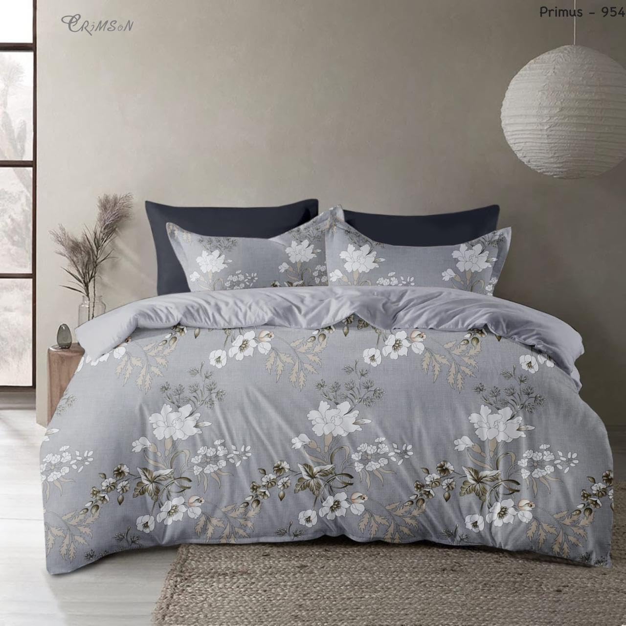 100% Cotton Double Bed Bedsheet Set With 2 Pillow Covers - 90 X 90 Inches, Grey | 144 Thread Count Soft & Breathable, For Bedroom & Gifting