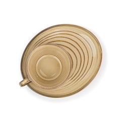 Ceramic Coffee Cup Saucer Set - Beige Reactive, 250ml | Ceramic Mug With Glossy Finish | Mug For Coffee - Ceramic Coffee Mug | 1 Cup + 1 Saucer - Microwave Safe