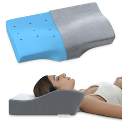 Cool Gel Cervical Pillow For Neck Pain & Shoulder Pain, Standard Size - 4 Inch | Spondylitis Neck, Orthopedic Memory Foam Pillow For Sleeping, Dual Height, With Washable Grey Velvet Cover