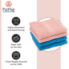 Patpug 100% Indian Ultra Soft Cotton Face Towel 500 Gsm | Napkin, Baby Face Towel, For Facewash, Gym, Travel, Hanky (Turqoiuse Blue & Baby Pink) | Pack Of 4