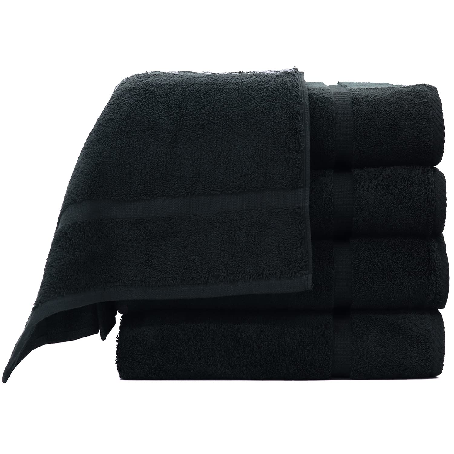 Bare Cotton Luxury 100% Turkish Cotton Towel 700 Gsm | Hotel & Spa Quality Collection Highly Absorbent, Quick Dry Eco Friendly For Bathroom Dobby Border Soft Towel Set Of 4 (Black)
