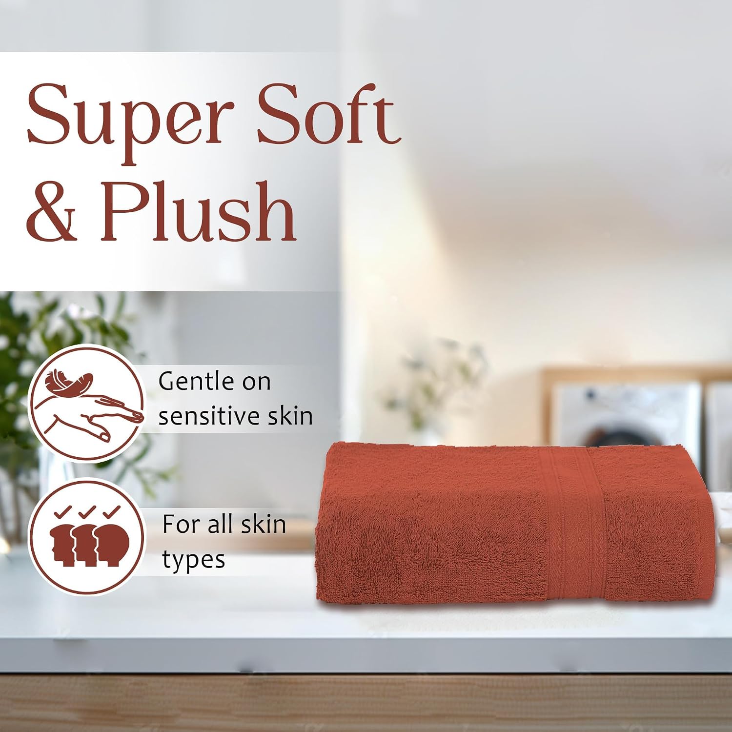 100% Cotton Large Size Bath Towel 500 Gsm | Soft & Absorbent Quick Dry & Durable Bath Towel (Rust)