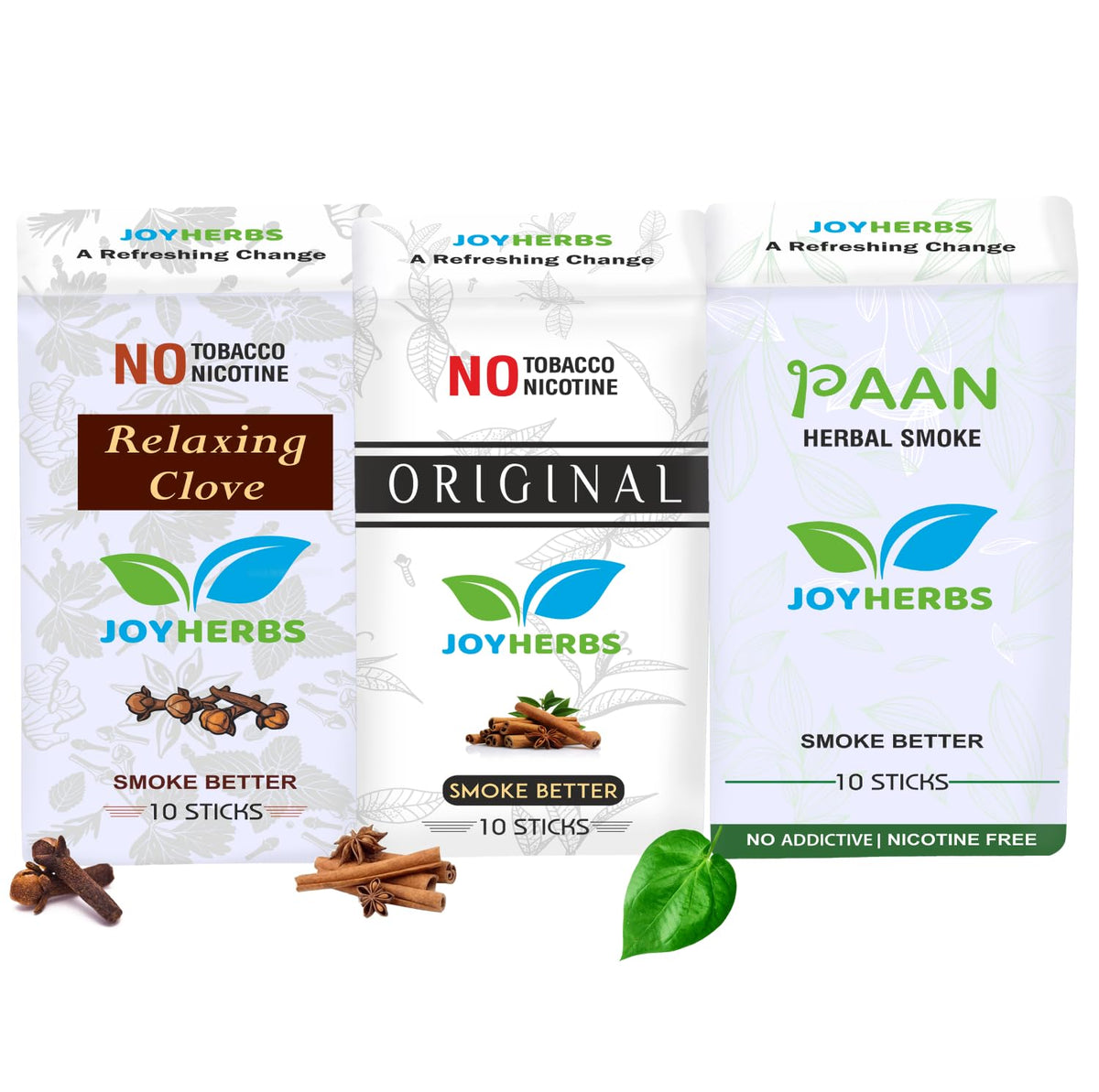 Ayurvedic Herbs Tobacco Alternatives | Non Addictive, Clove, Original & Paan Flavour Smoke 10 Sticks Each - Tobacco & Nicotine Free