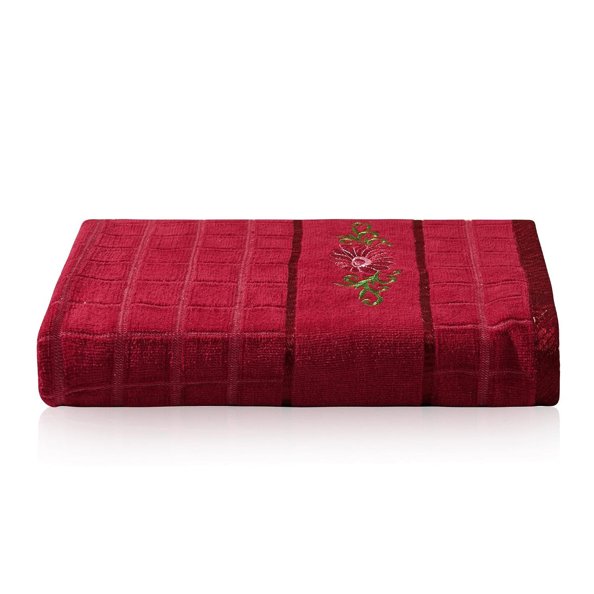 Kuber Industries Rectangle Super Absorbent Bath Towel 500 Gsm | Soft & Comfortable Swimming & Bathing Towels | Gold Flower (Red)- Pack Of 1