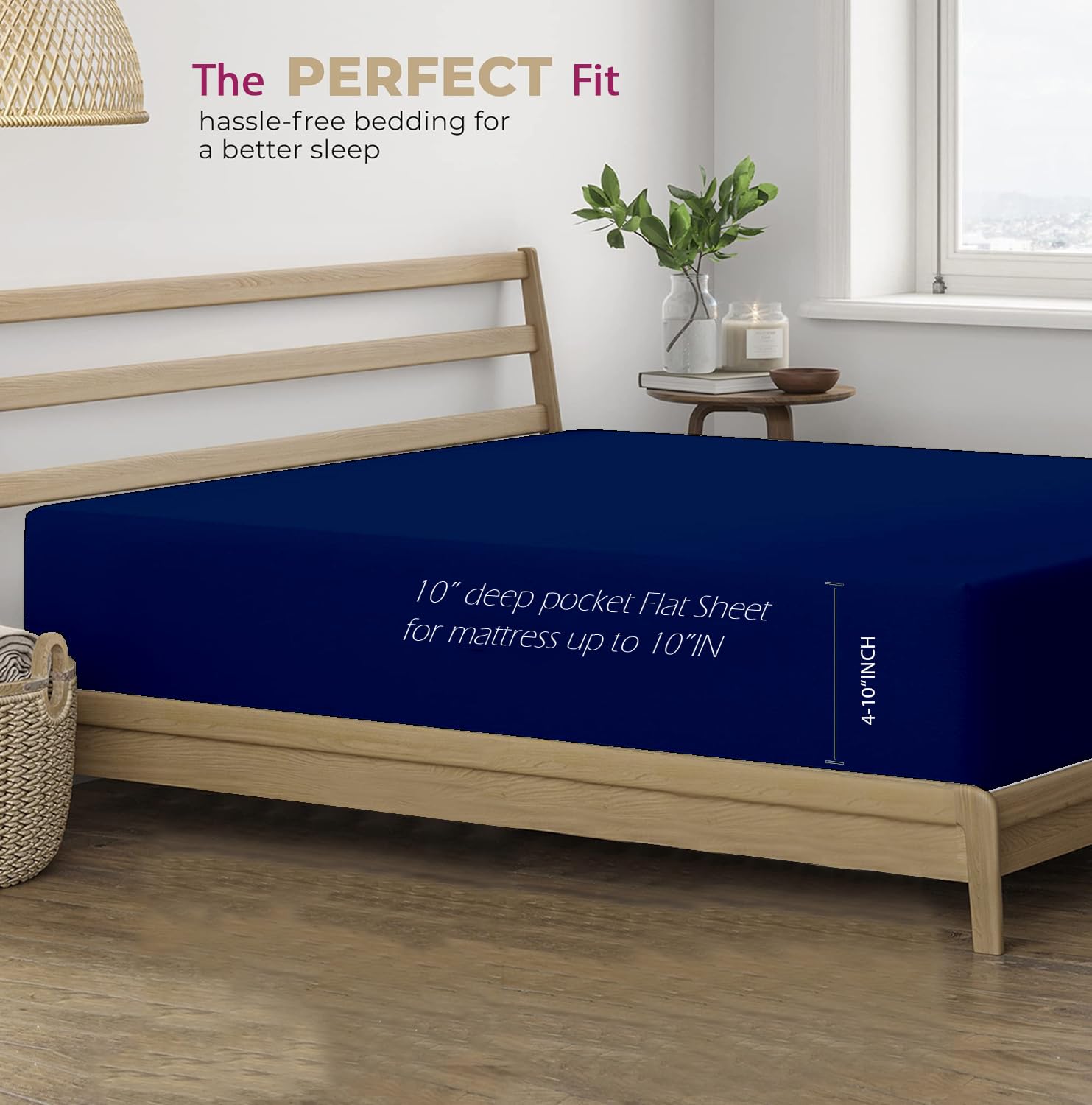 100% Cotton Plain King Size Bedsheet With 2 Pillow Covers | 108 X 108 Inches, Dark Blue | Breathable & Skin Friendly - Soft & Durable For Everyday Use & Bedroom