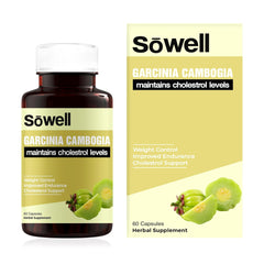 Sowell Garcinia Cambogia Supplement For Maintaining Cholesterol Levels, Natural Weight Management & Appetite Suppressant | 60 Capsules 100gm 0.2lbs