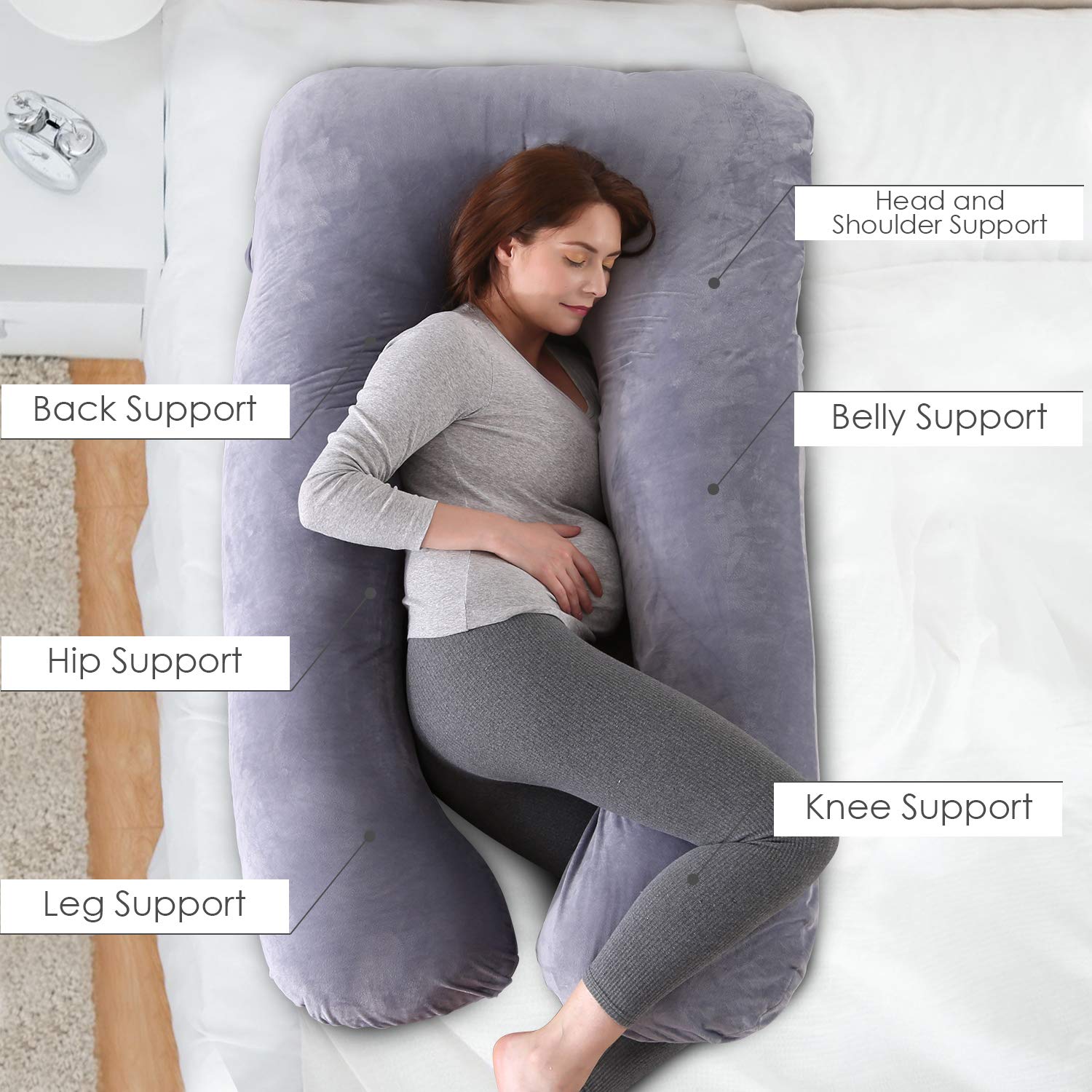 U Shaped Full Body Pillow, Maternity Pillow For Pregnant Women - 55 Inches | Pregnancy Pillow, Support Head, Back, Shoulder, Hips, Legs & Belly | Washable Cotton Cover, Comfortable Pillow