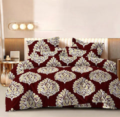 Double Bedsheet For King Size With 2 Matching Pillow Covers - 108 X 108 Inches, Maroon | Glace Cotton Printed Bedsheet Lightweight, Soft & Smooth - Ideal For Home, Guest House