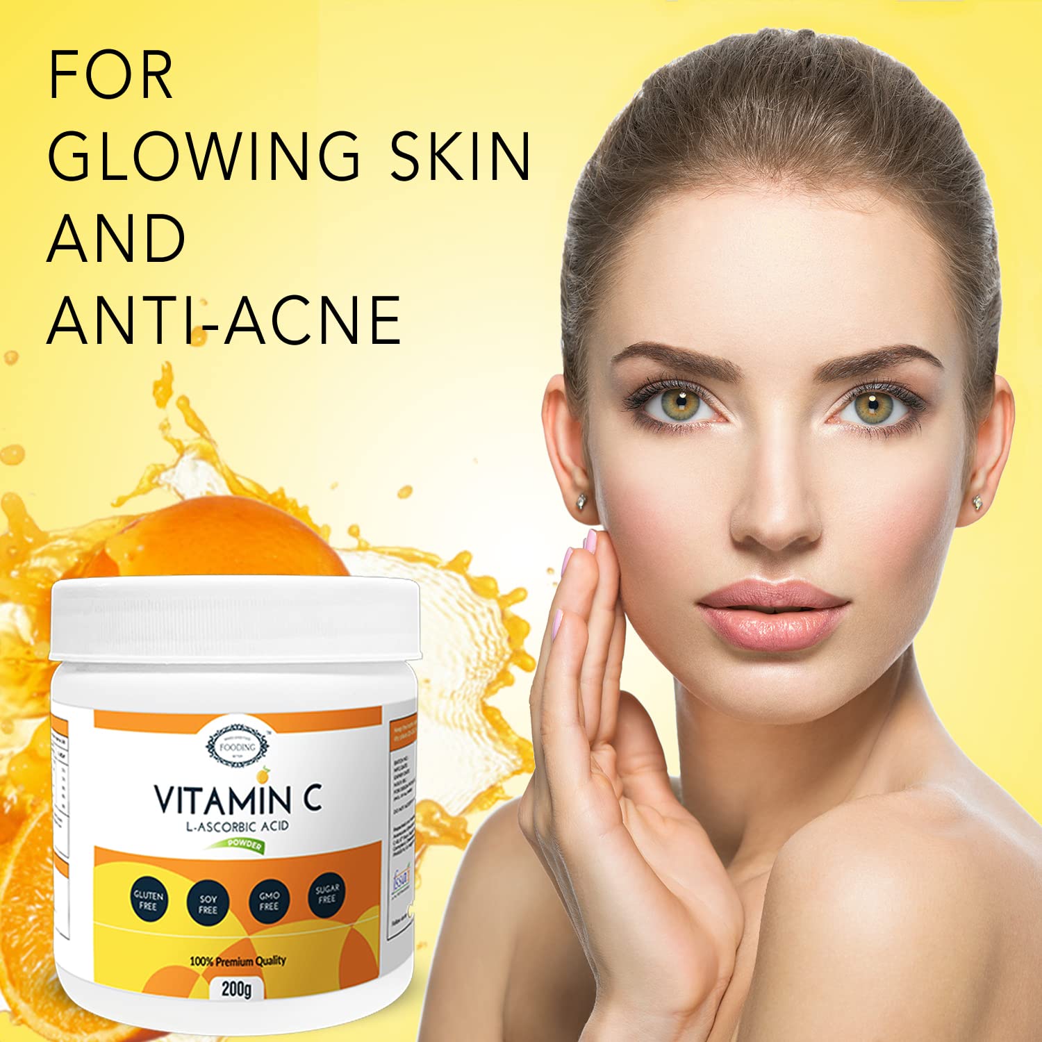 Fooding 100% Pure Organic Vitamin C Powder (L- Ascorbic Acid), Immunity Booster, Skin Cell Protection, Skin Care Serum Making, Collagen Booster | 200gm 0.4lbs
