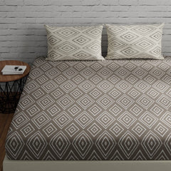 100% Pure Cotton Bedsheet For King Size With 2 Pillow Covers - 72 X 78 Inches, Taupe & White | Breathable Long Lasting Light Weight Wrinkle Free Bedsheet