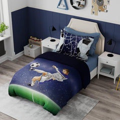 Kids Bedsheet Single Bed With 1 Pillow Covers Football Design - 59x87 Inches, Blue | Fun & Colorful Bed Sheet Set - For Boys & Kids Room