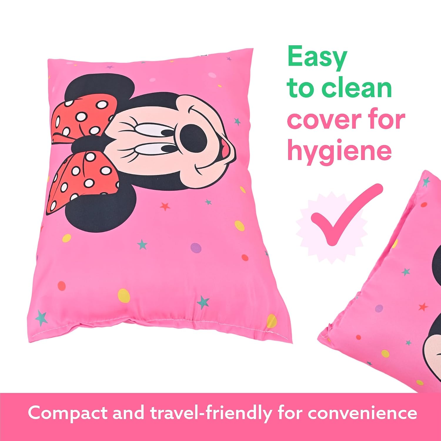 Soft & Cozy Pillow For Kid's, Comfortable Pillow For 2 Year Old's Disney Minnie, Pink - 12x18 Inches | Suitable For All Sleepers, Multipurpose & Comfortable, Breathable - Pack Of 2