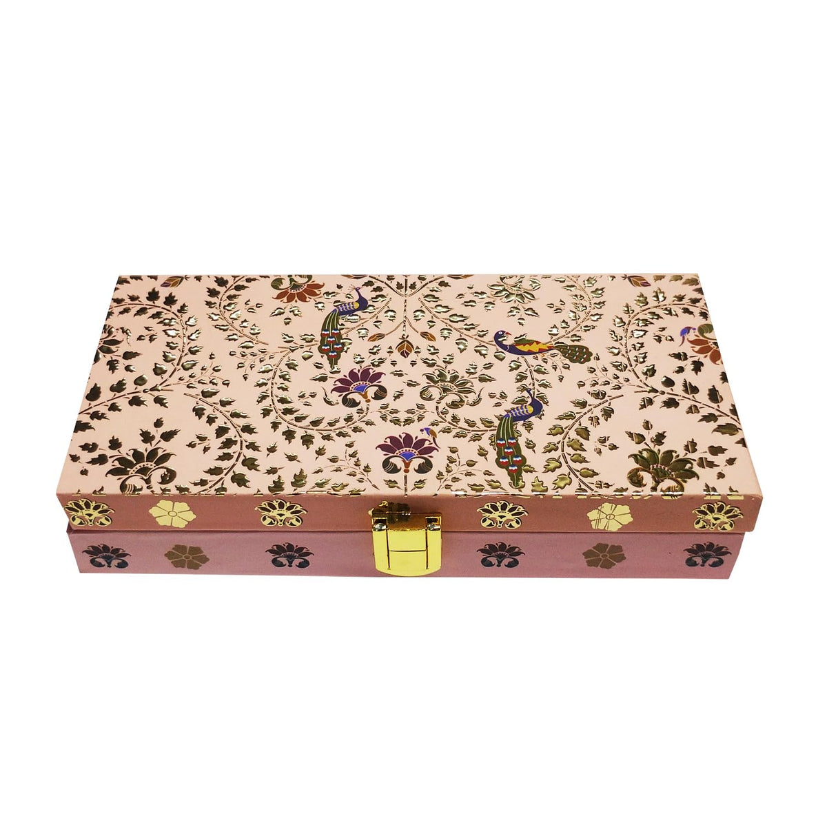 Classic Design Gold Plated Mgi Floral Decorative Box, Wedding Fancy Shagun Cash Box, Jewellery Box, Money Box, Gaddi Box, Colour - Pink, Style - Traditional