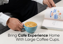 Large Ceramic Coffee Cup Set Of 2 - Blue, 300ml Each | Cappuccino Cup With Glossy Finish - Large Ceramic Coffee Cup | Premium Stoneware Coffee Cup - Microwave Safe