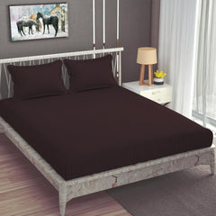 Stripe Glace Cotton 1 Double Bedsheet With 2 Pillow Cover - 91 X 90 Inches, Brown | Fade Resistant & Durable Breathable & Wrinkle Free Bed Sheet