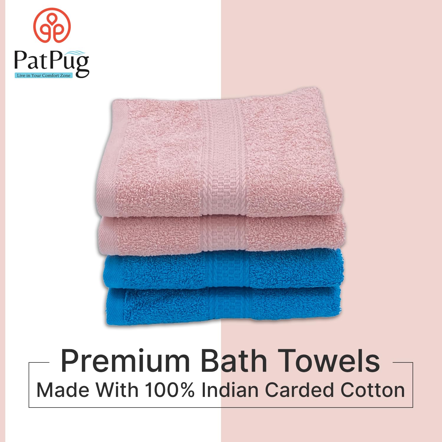 Patpug 100% Indian Ultra Soft Cotton Hand Towel 500 Gsm | For Gym, Workout, Yoga, Wash Basin (Turqoiuse Blue & Baby Pink) -4 Piece