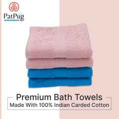 Patpug 100% Indian Ultra Soft Cotton Hand Towel 500 Gsm | For Gym, Workout, Yoga, Wash Basin (Turqoiuse Blue & Baby Pink) -4 Piece