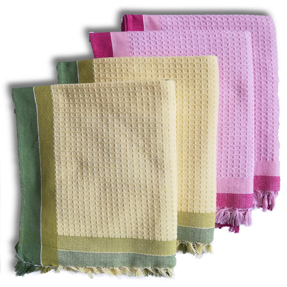 Athom Living Light Weight Cotton Premium Waffle Border Bath Towel | Pack Of 4