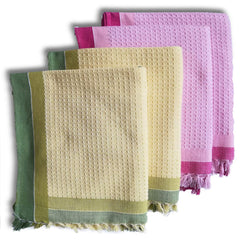 Athom Living Light Weight Cotton Premium Waffle Border Bath Towel | Pack Of 4
