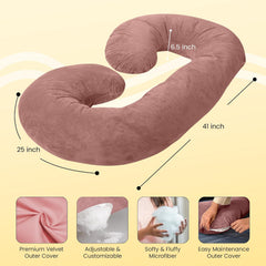 C Shape Full Body Pillow, Pregnancy Pillows For Sleeping, Soft Pillow, Peach | Maternity Pillows For Back, Hips, Legs, Belly | For Pregnant Women With Removable, Washable Peach Velvet Cover
