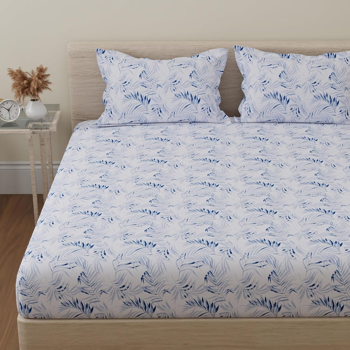 Flat Double Bedsheet With 2 Pillow Covers | Queen Size - 88 X 96 Inches, Blue & White | Durable & Long Lasting Bedsheet