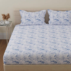 Flat Double Bedsheet With 2 Pillow Covers | Queen Size - 88 X 96 Inches, Blue & White | Durable & Long Lasting Bedsheet