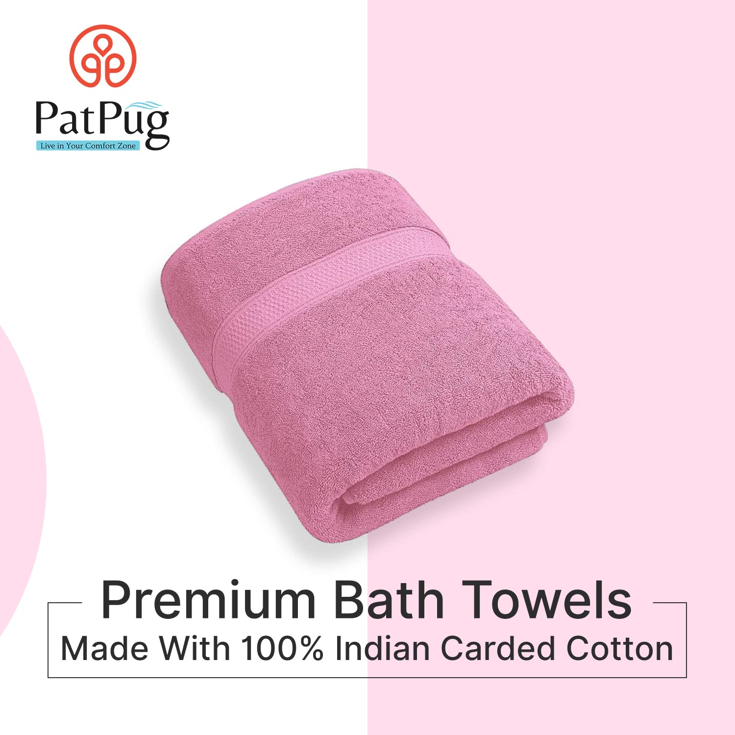PatPug 100% Indian Ultra Soft Cotton 450 Gsm Bath Towel Large Bath Towel | Highly Absorbent Quick Drying Durable Towel For Men, Women & Kids (Baby Pink)