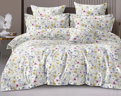 Microfiber Super King Size Bedsheet Floral Print With 2 Pillow Covers - Bedsheet Size 108 X 108 Inches, White | Long-lasting 220 (Thread Count) Bedsheet