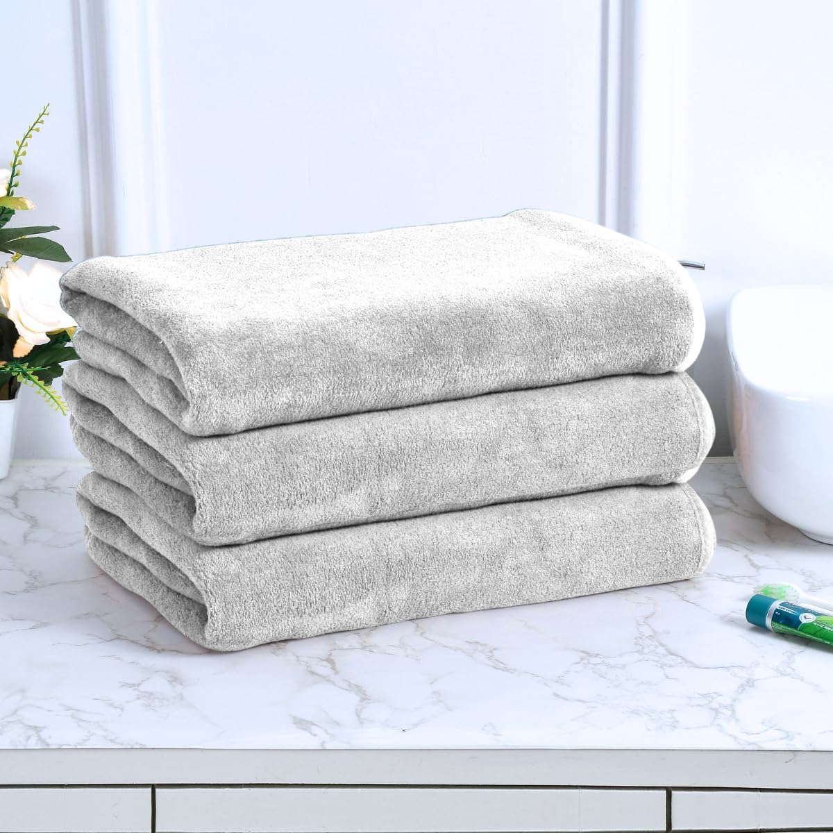 Black Gold The Finer Touch Premium Microfiber Bath Towel 1350 Gsm | Ultra Soft & Absorbent Quick Dry Towel Lightweight Microfiber Bath Towel (White) - Pack Of 3