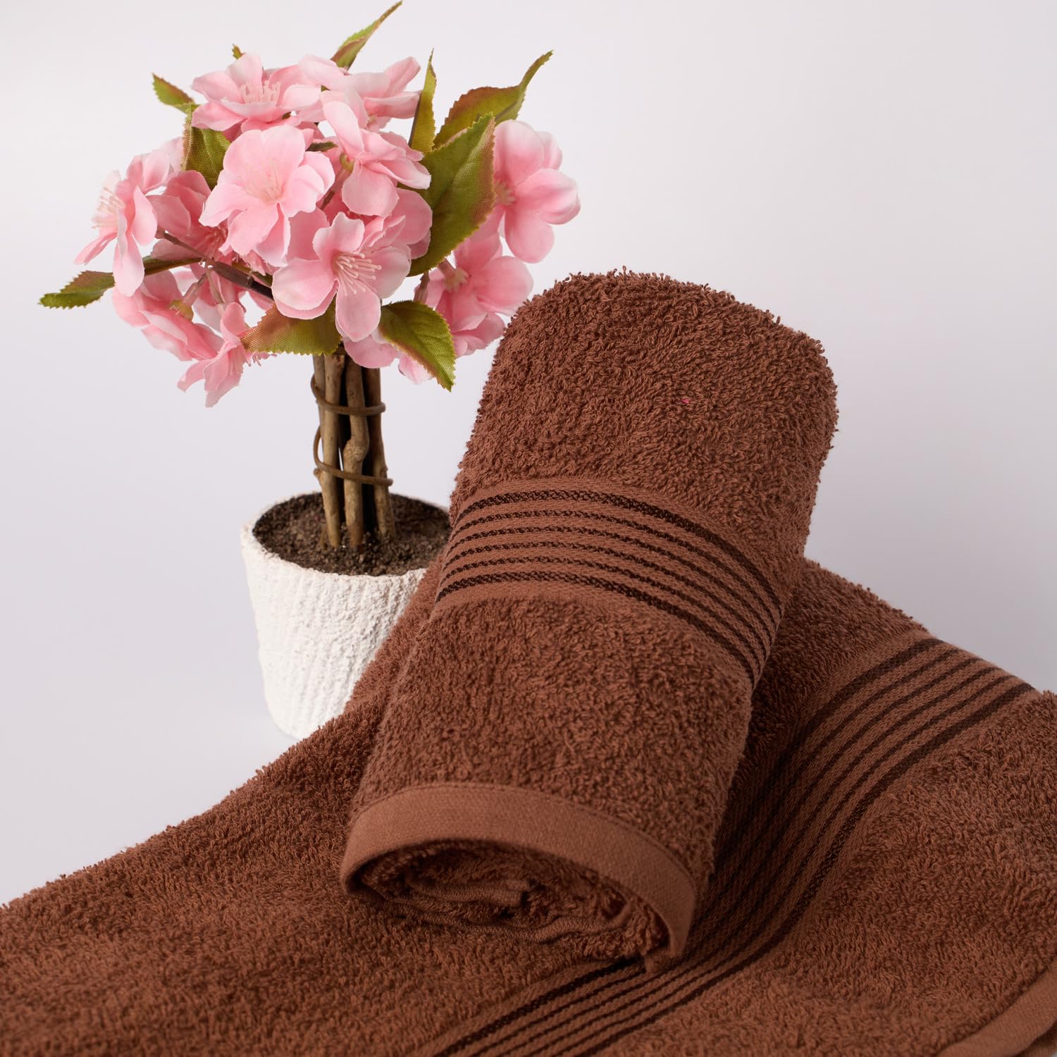 Kopa Quick Dry 100% Cotton Soft Terry Hand Towel 380 Gsm | Quick Dry 100% Cotton Super Absorbent, Lightweight (D'Ross) Hand Towel (Brown)- Pack Of 2