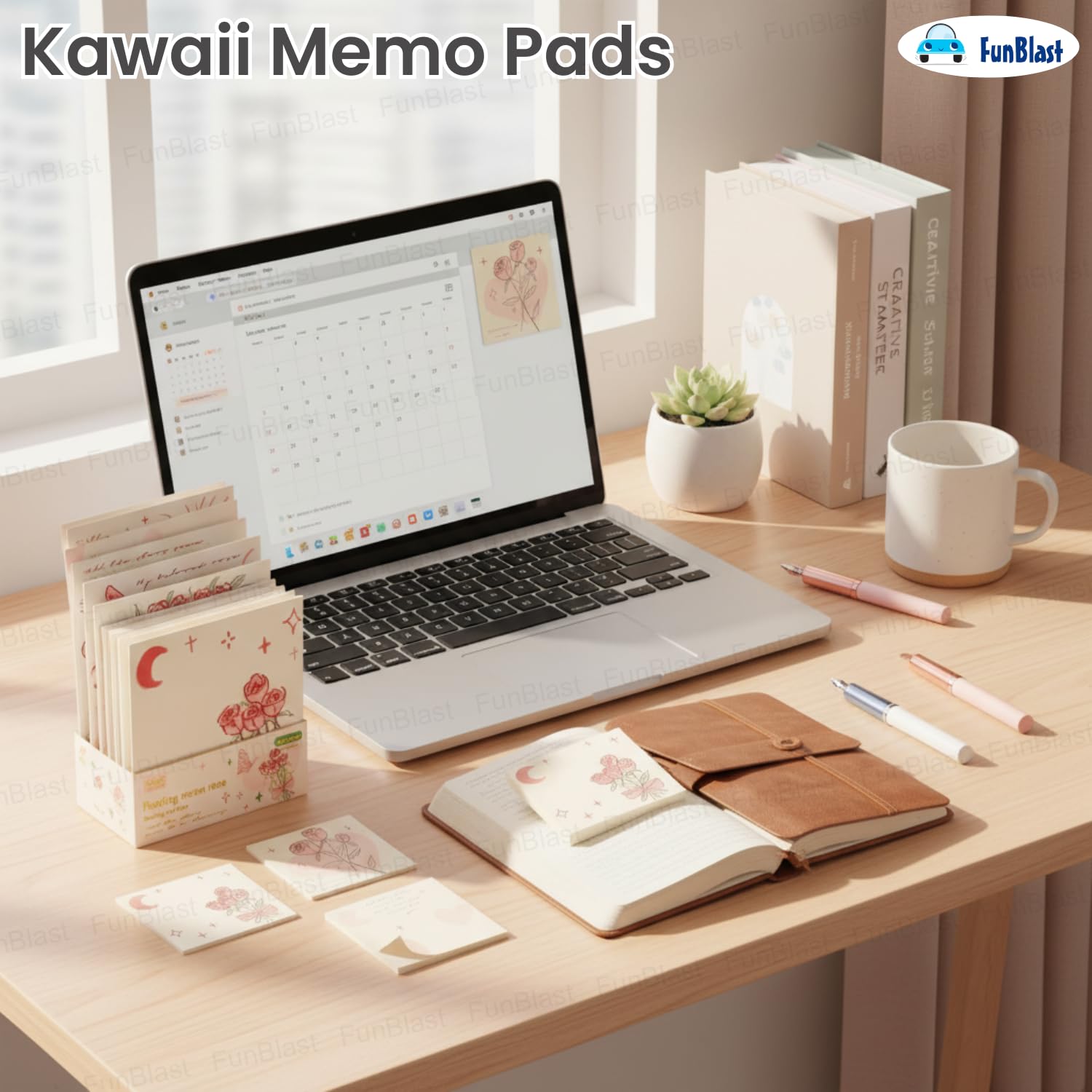 Morning & Rose Sticky Notes –200 Sheets Kawaii Memo Pads | Notes For Study (Floating Moon Rose)