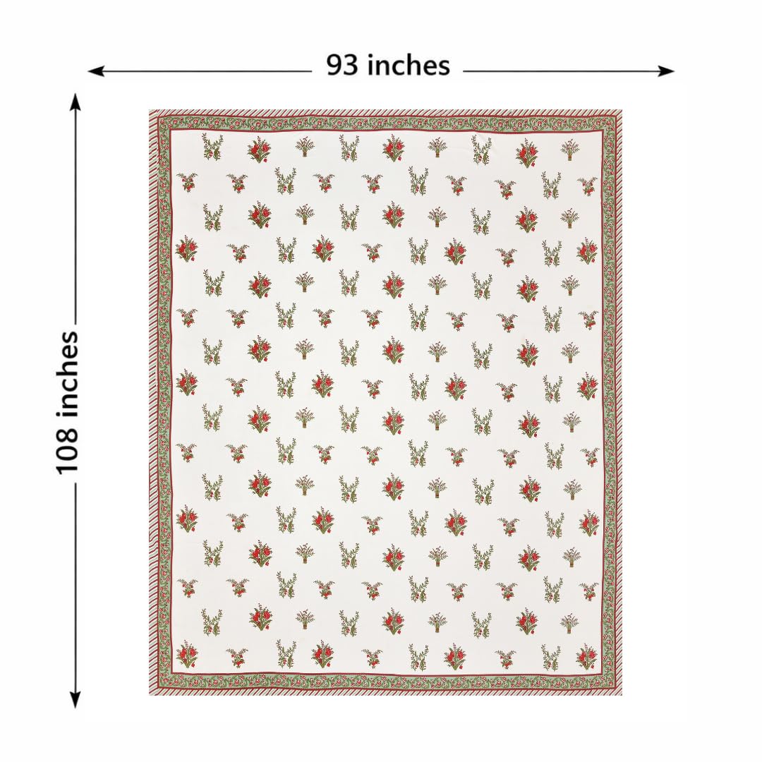 Hand Printed Cotton Bedsheet For King Size With 2 Pillow Covers | 93 X 108 Inches, Cream & Red | Ultra-Soft & Skin-Safe | Breathable Summer Comfort