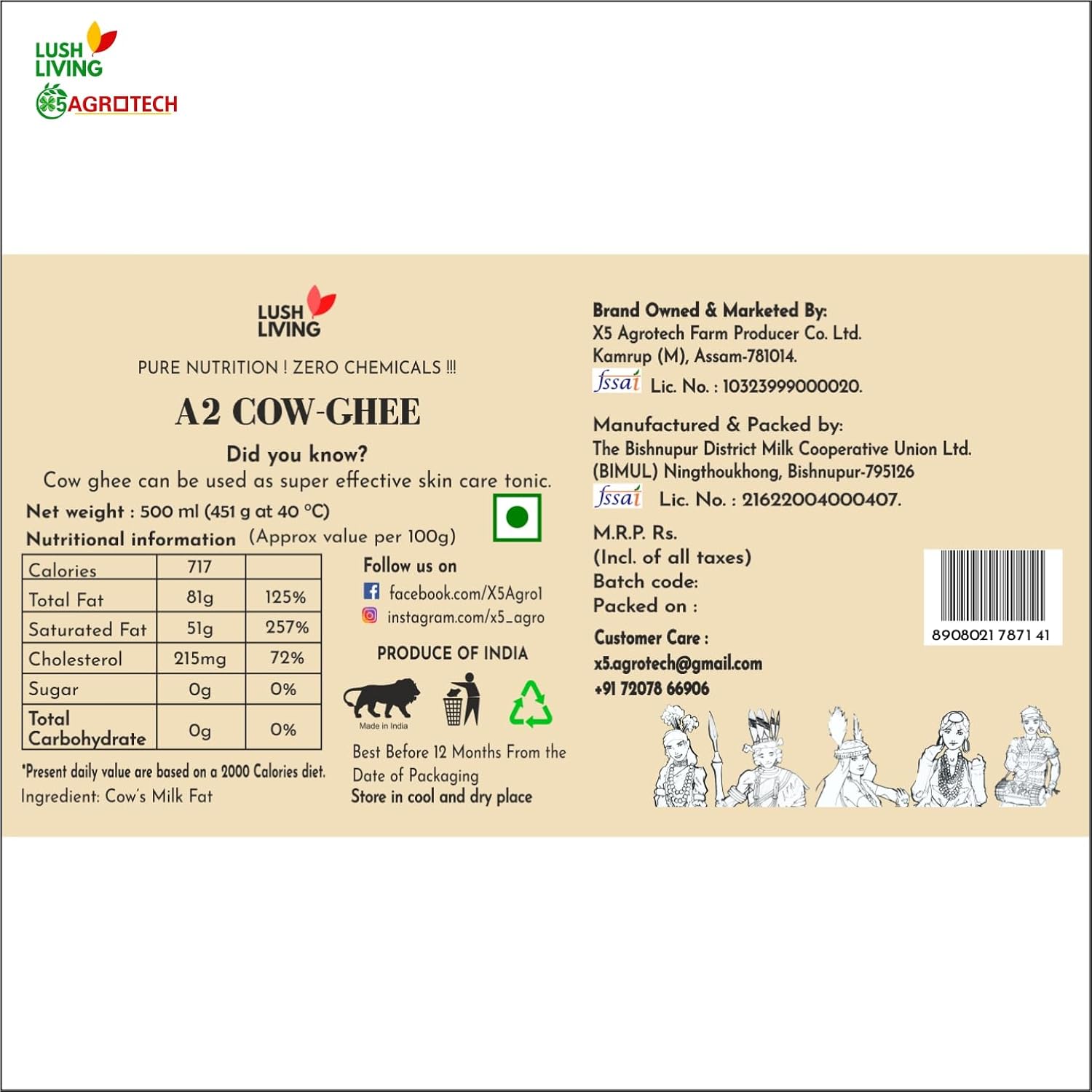 100% Natural A2 Cow Ghee By Lush Living | Rich In Protein Fiber & Delicious Healthy Desi Cow Ghee For Overall Health | 1 Litre (500ml * 2) 33.8 Ounce | Jar Pack