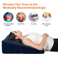 Wedge Pillow Memory Foam For Back Support, Navy Blue, Large Size - 7 Inch | Wedge Cushion, Acid Reflux, Snoring, Gerd, Leg Elevation, Pregnancy | Removable Velvet Cover, Multipurpose Pillow