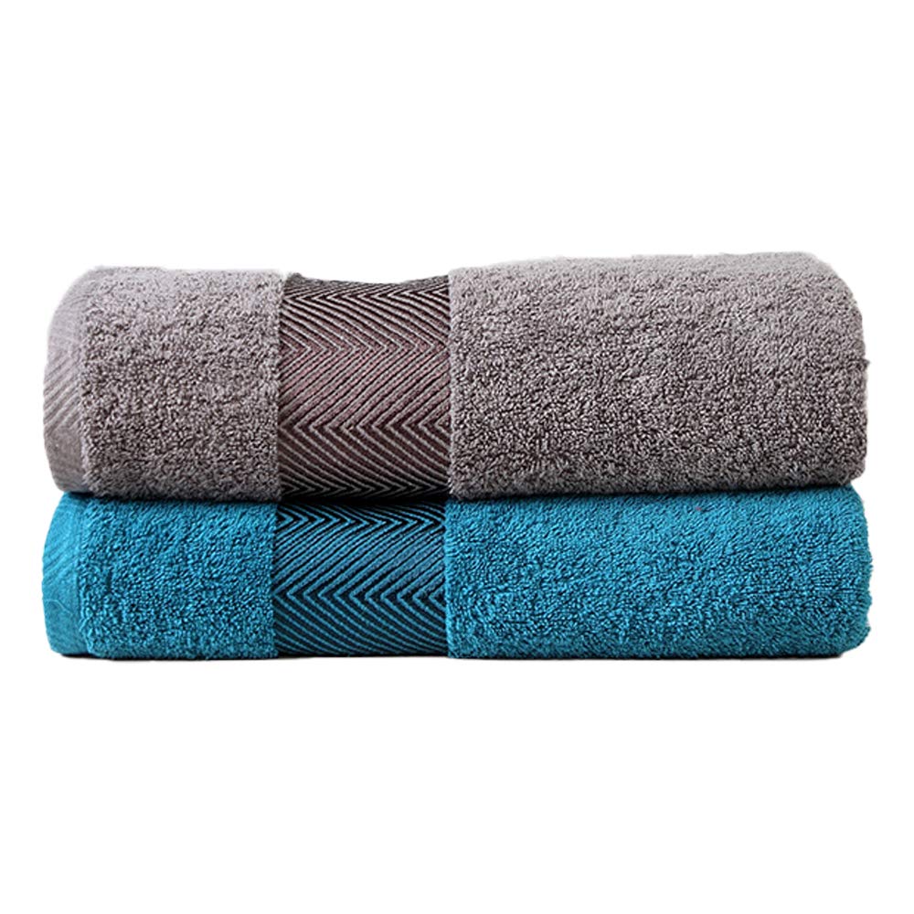 Fash Home International 1000 Gsm | 100% Cotton Highly Absorbent Luxurious Large Couple Bath Towel Set (Grey & Teal) - Set Of 2