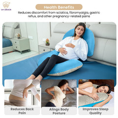 Full Body C Shape Pregnancy Pillow For Women, Maternity Pillow, Cream & Sky Blue | Pillow Gift For Pregnancy Sleeping, Premium Velvet Cover With Zip | Adjustable, Relieves Pain, Multipurpose