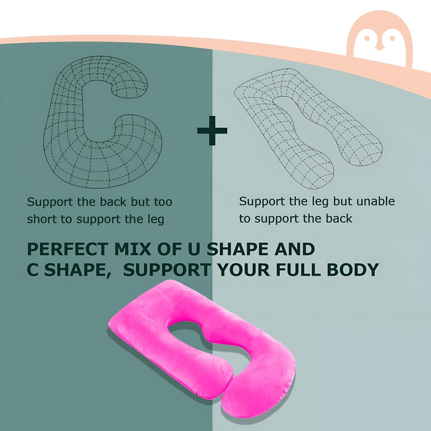 Pregnancy Pillow, Maternity Body Pillow For Sleeping, G Shaped Pillow, Pink - 55 Inch | Full Body Pillow, Lightweight, Foldable, Breathable, Removable Velvet Cover, Adjustable - Pack Of 1