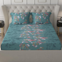 Queen Size Bedsheet With 2 Pillow Covers - 78 X 60 + 8 Inches, Sea Green | Soft Wrinkle Free & Breathable Elastic Bedsheets - Durable & Long Lasting Bedsheet