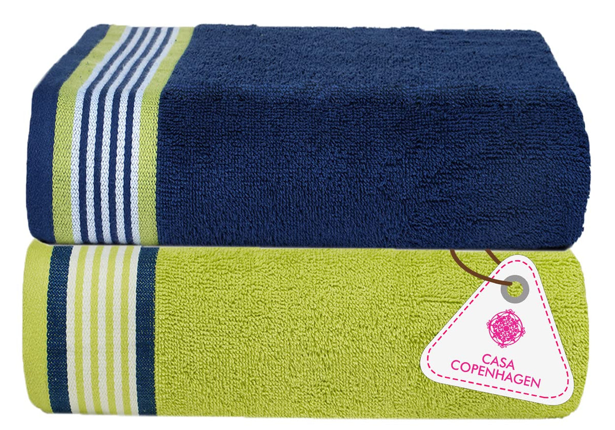 Casa Copenhagen Germany Design 100% Cotton 2 Pieces Large Bath Towel 850 Gsm - California Blue & California Green