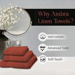 Ambra Linens 500 Gsm Highly Absorbent Towels Set 100% Cotton Soft & Plush All Seasons Use Large Everyday Use Durable Face, Bath & Hand Towels (6 Pieces, Dark Rust)