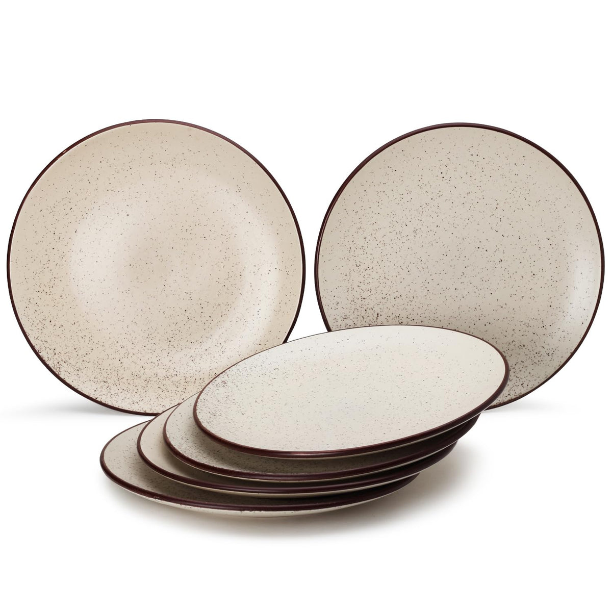 Ceramic Hand Glazed Stoneware Large Dinner Plates Set Of 6 - 10.6 Inch, Beige Speckled | Microwave Safe & Dishwasher Safe - Handcrafted Dinner Plates