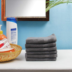 Fresh From Loom Face Towel 500 Gsm | 100% Cotton Ultra Soft, Absorbent & Quick Dry Towel For Facewash - Set Of 6 (Grey)