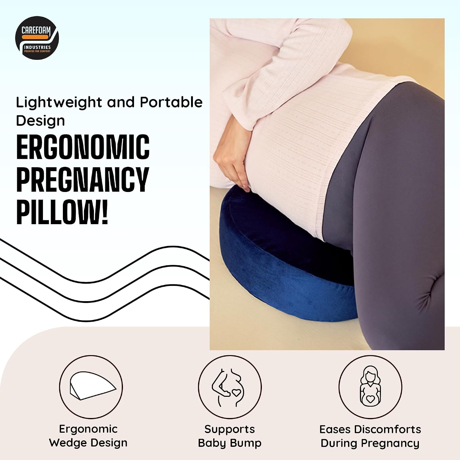 C Shape Full Body Pillow, Pregnancy Pillows For Sleeping, Half Moon, Blue | Maternity Pillows For Back, Hips, Legs, Belly | For Pregnant Women With Removable, Washable Blue Velvet Cover