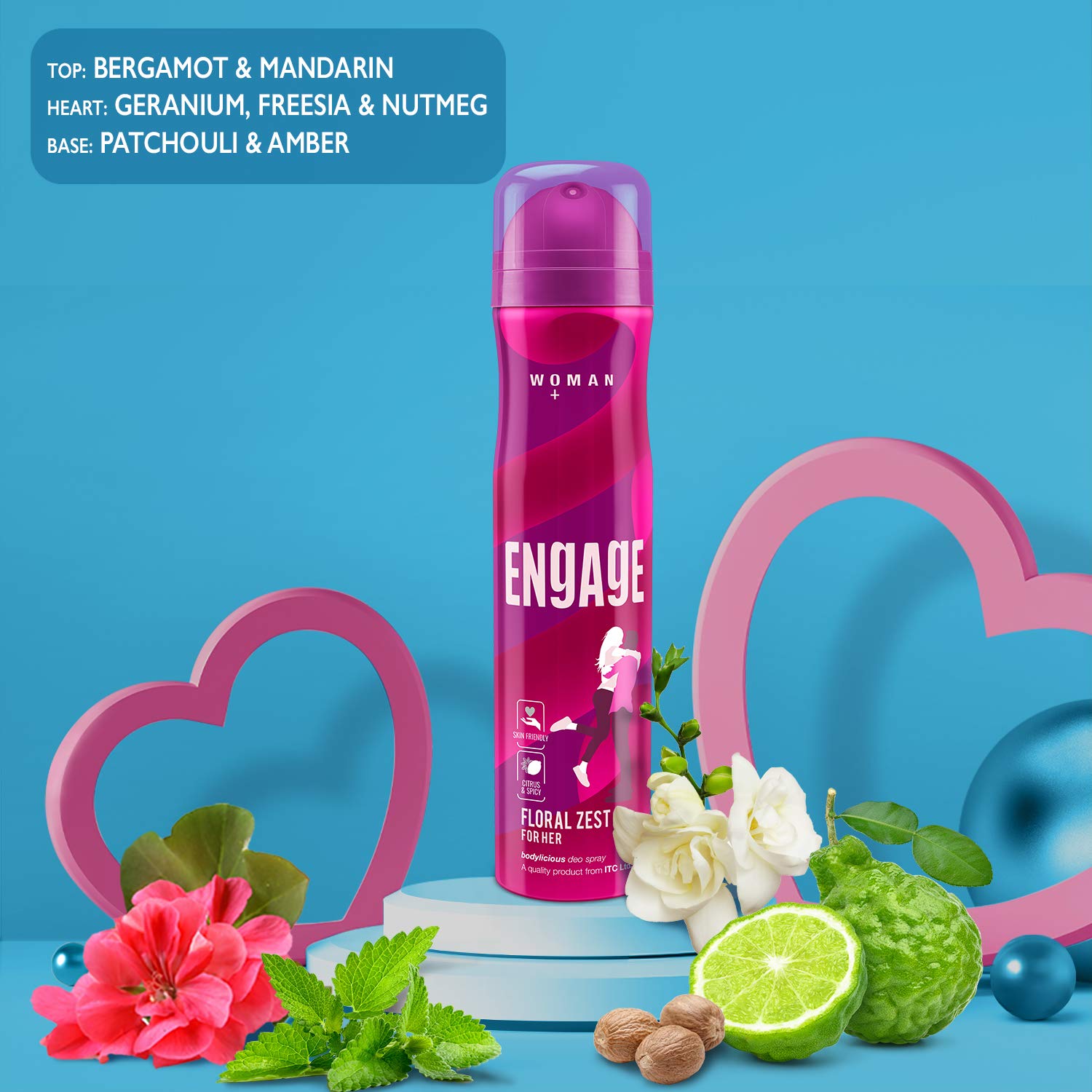 Engage Floral Zest Deodorant For Women | Citrus And Floral, Skin Friendly Deodorant Body Spray 150ml 5 Fl.oz.