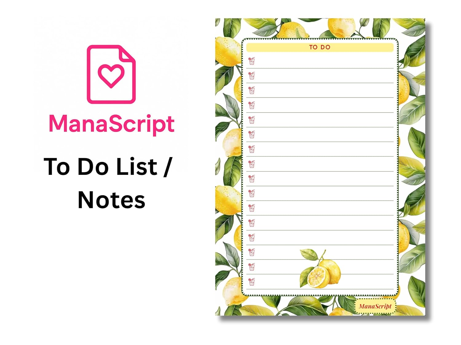 A5 Notes/To Do List Notepad, Beautiful Checklist Pad, Tear-Off Sheets (Lemon, Green) Pack Of 1